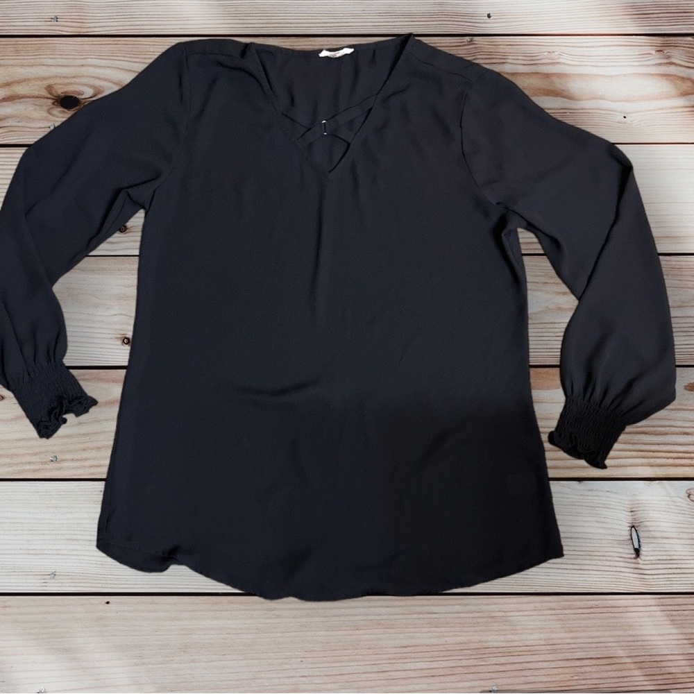 Maurices Black Dressy Blouse Top Shirt Long Sleeve Medium - Picture 2 of 4